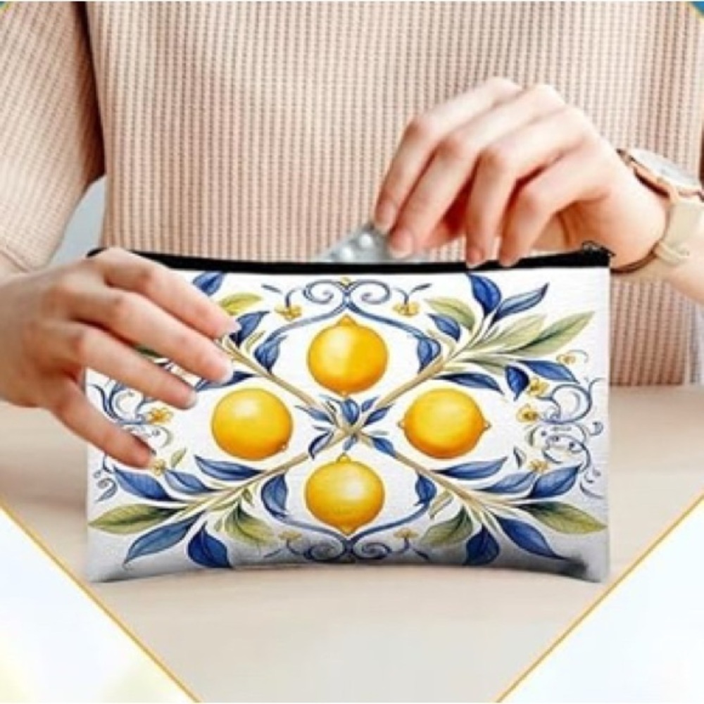 Lemon Print Cosmetic Pouch